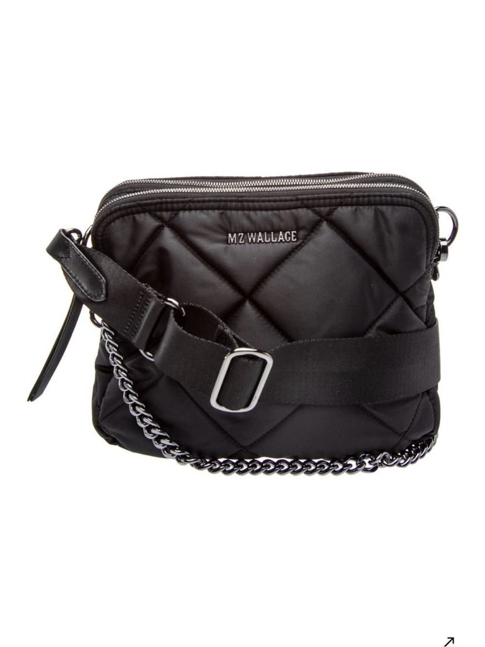MZ Wallace Quilted Nylon Crossbody Bag in Black with Chain Detail